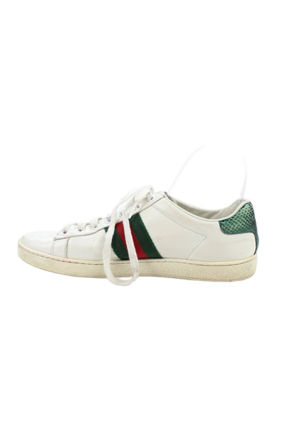 Gucci Womens Leather Embroidered Low Top Sneakers White Size 37.5 7.5