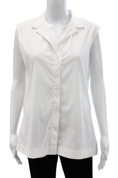 Sharis Place Women Collared Sleeveless Cotton Blouse White Size 44