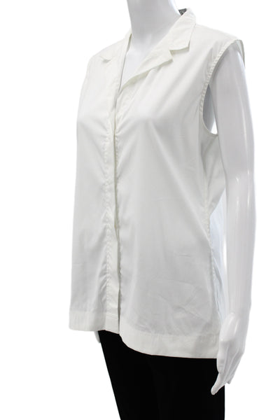 Sharis Place Women Collared Sleeveless Cotton Blouse White Size 44