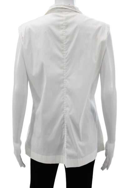 Sharis Place Women Collared Sleeveless Cotton Blouse White Size 44