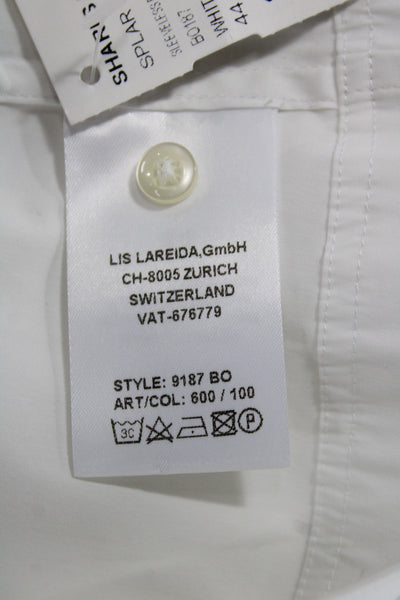 Sharis Place Women Collared Sleeveless Cotton Blouse White Size 44