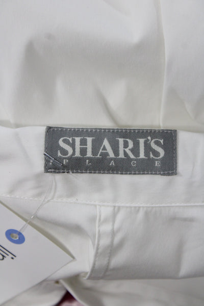 Sharis Place Women Collared Sleeveless Cotton Blouse White Size 44