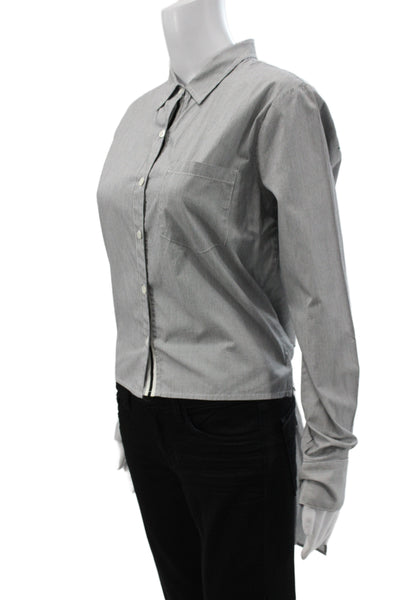 Also Women Striped Collared Button-Up Long Sleeve Cotton Top Basic Size M