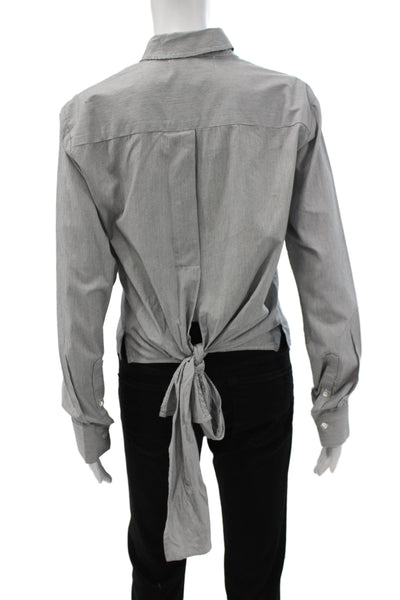 Also Women Striped Collared Button-Up Long Sleeve Cotton Top Basic Size M