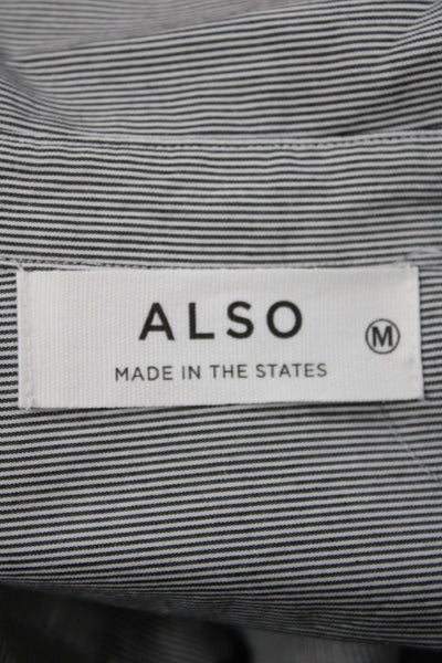 Also Women Striped Collared Button-Up Long Sleeve Cotton Top Basic Size M