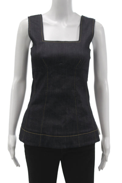 Derek Lam Women Camisole Denim Blue Square Neck Sleeveless Zip Size 2