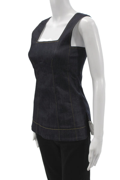 Derek Lam Women Camisole Denim Blue Square Neck Sleeveless Zip Size 2