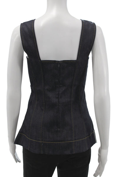 Derek Lam Women Camisole Denim Blue Square Neck Sleeveless Zip Size 2