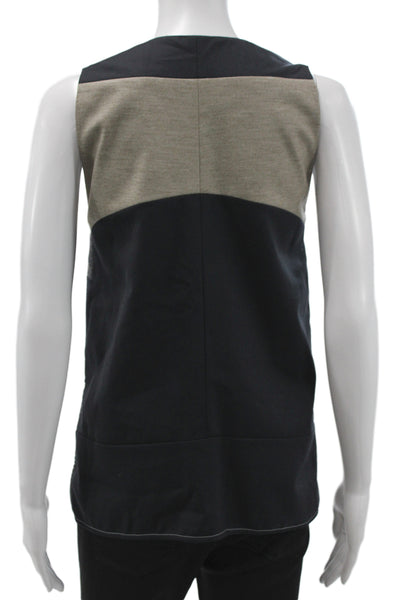 Derek Lam Women V-Neck Colorblock Sleeveless Basic Tank Beige Wool Size 0