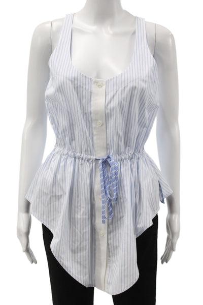 Alexander Wang Women Blue Striped Scoop Neck Sleeveless Cotton Camisole Size 2