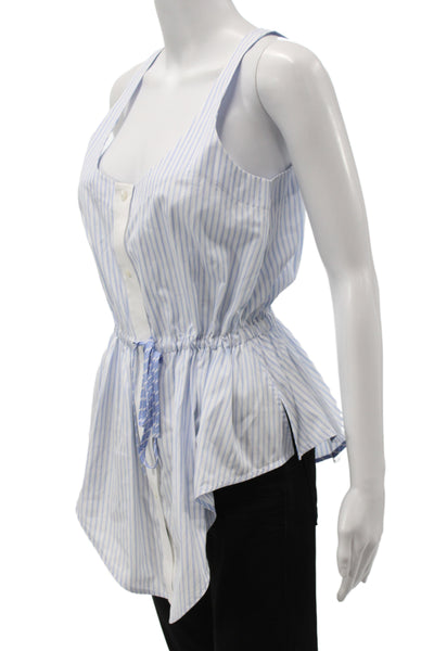 Alexander Wang Women Blue Striped Scoop Neck Sleeveless Cotton Camisole Size 2