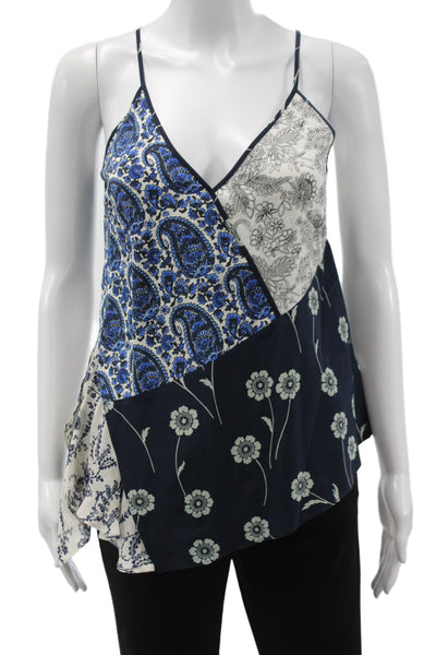 Derek Lam 10 Crosby Women Camisole Silk Floral V Neck Blue Sleeveless Size 0