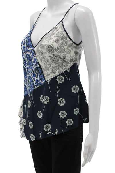 Derek Lam 10 Crosby Women Camisole Silk Floral V Neck Blue Sleeveless Size 0