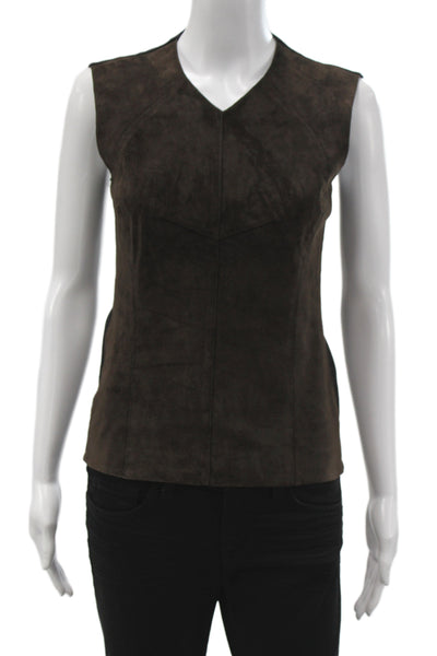 Derek Lam Womens Calfskin V-Neck Sleeveless Black Basic Tank Zip Size 2