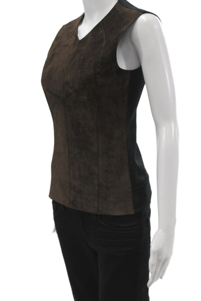 Derek Lam Womens Calfskin V-Neck Sleeveless Black Basic Tank Zip Size 2