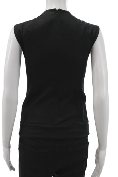 Derek Lam Womens Calfskin V-Neck Sleeveless Black Basic Tank Zip Size 2