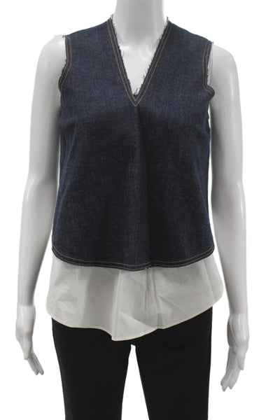 Derek Lam 10 Crosby Women Blue Sleeveless V-Neck Tank Cotton Basic Size 0