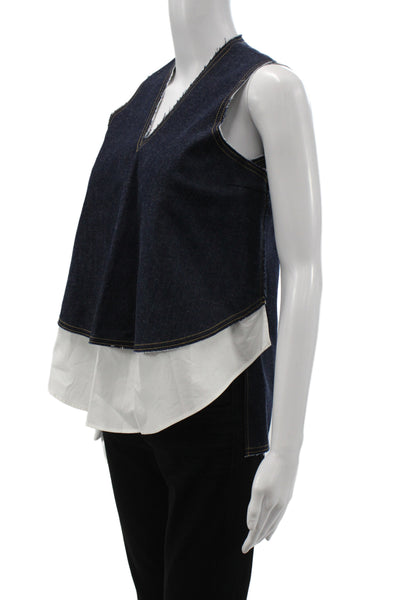 Derek Lam 10 Crosby Women Blue Sleeveless V-Neck Tank Cotton Basic Size 0