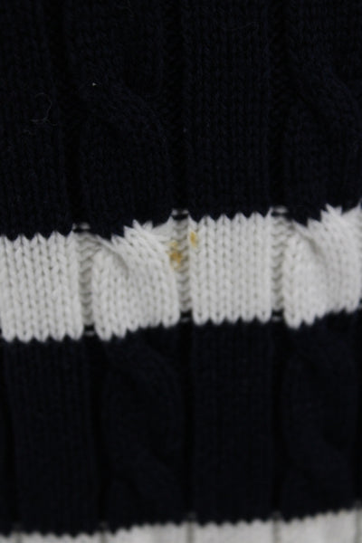 Lauren Ralph Lauren Women V-Neck Striped Cotton Pullover Sweater Blue Size PXS