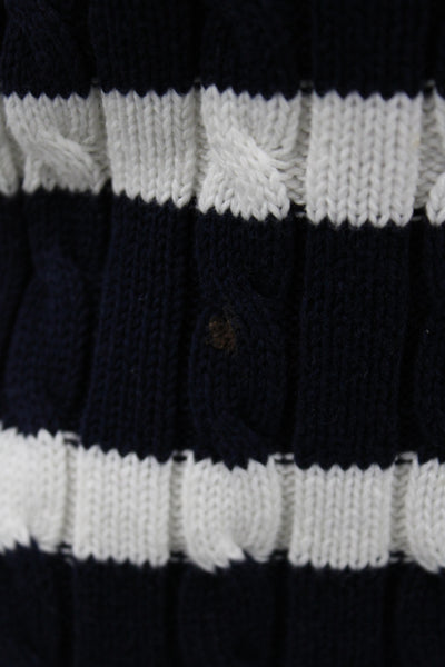 Lauren Ralph Lauren Women V-Neck Striped Cotton Pullover Sweater Blue Size PXS
