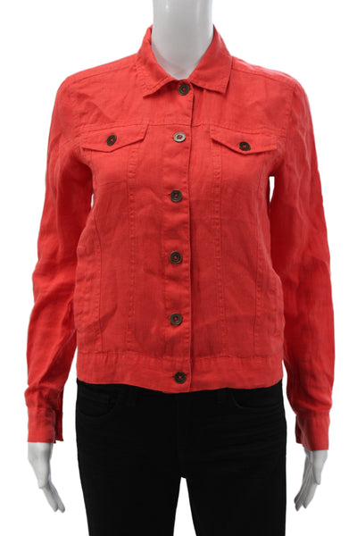 Michael Stars Women Basic Linen Jacket Collared Button Long Sleeve Red Size XS
