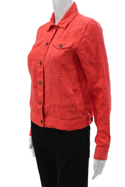Michael Stars Women Basic Linen Jacket Collared Button Long Sleeve Red Size XS