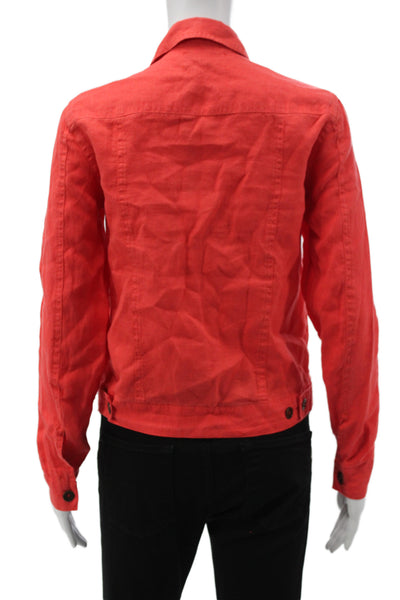 Michael Stars Women Basic Linen Jacket Collared Button Long Sleeve Red Size XS