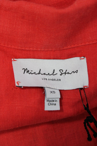 Michael Stars Women Basic Linen Jacket Collared Button Long Sleeve Red Size XS