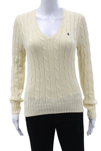 Polo Ralph Lauren Womens Ivory Pima Cotton V Neck Pullover Long Sleeve Size S