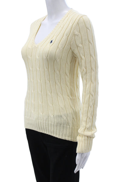 Polo Ralph Lauren Womens Ivory Pima Cotton V Neck Pullover Long Sleeve Size S