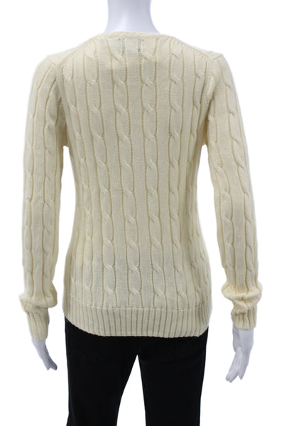 Polo Ralph Lauren Womens Ivory Pima Cotton V Neck Pullover Long Sleeve Size S