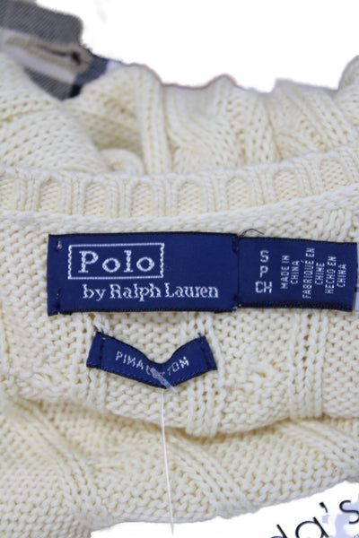 Polo Ralph Lauren Womens Ivory Pima Cotton V Neck Pullover Long Sleeve Size S