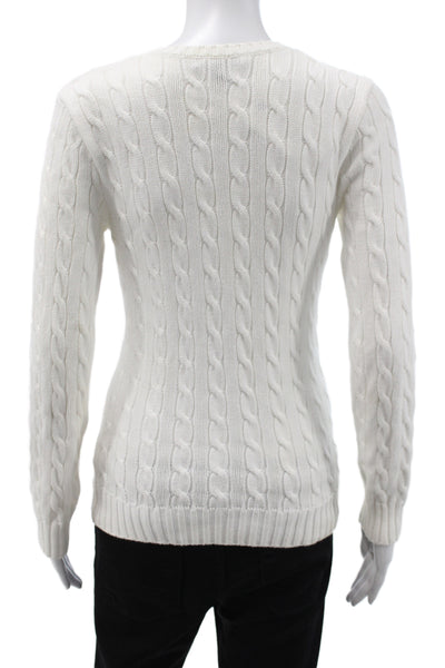 Ralph Lauren Blue Label Women White Cotton V-Neck Pullover Sweater Size S