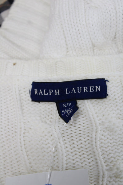 Ralph Lauren Blue Label Women White Cotton V-Neck Pullover Sweater Size S