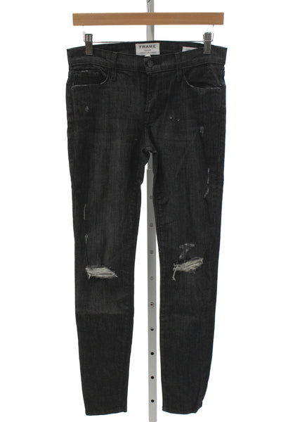 Frame Womens Black Skinny Jeans Mid Rise Distressed Cotton Size 27