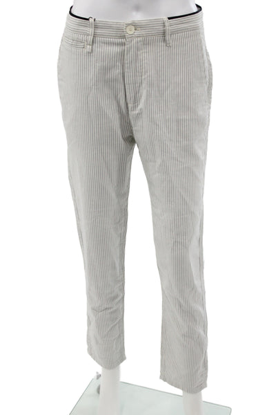 Zara Mens Gray Striped Cotton Chino Pants Button Closure Size 29