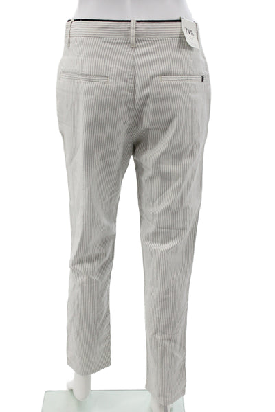 Zara Mens Gray Striped Cotton Chino Pants Button Closure Size 29