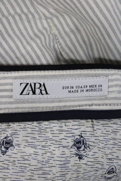 Zara Mens Gray Striped Cotton Chino Pants Button Closure Size 29