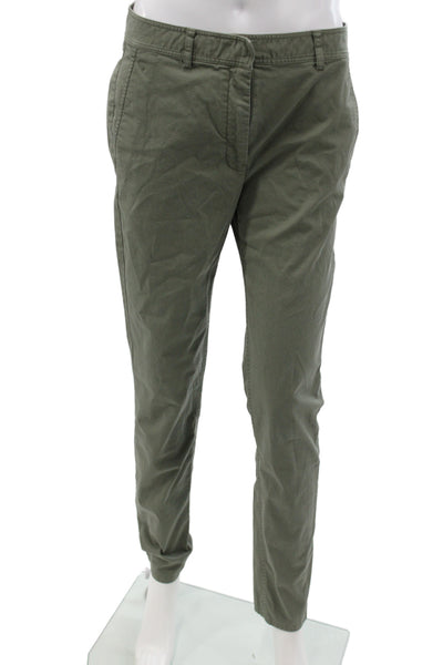 Theory Womens Chino Pants Green Button 97% Cotton Casual Size 2