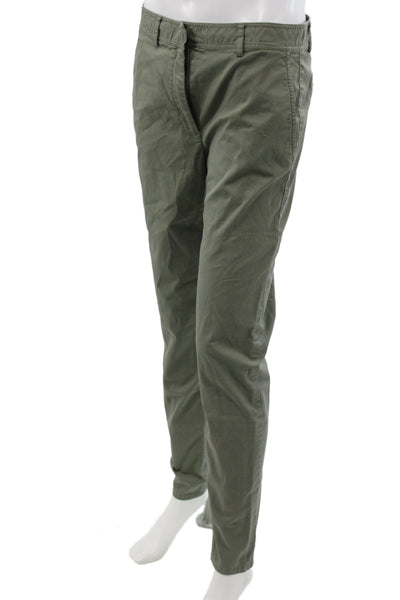 Theory Womens Chino Pants Green Button 97% Cotton Casual Size 2