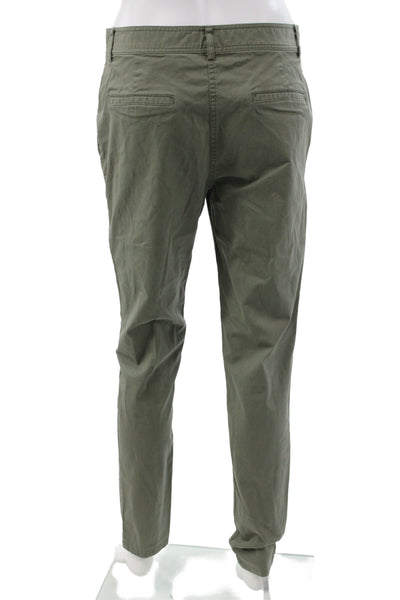 Theory Womens Chino Pants Green Button 97% Cotton Casual Size 2