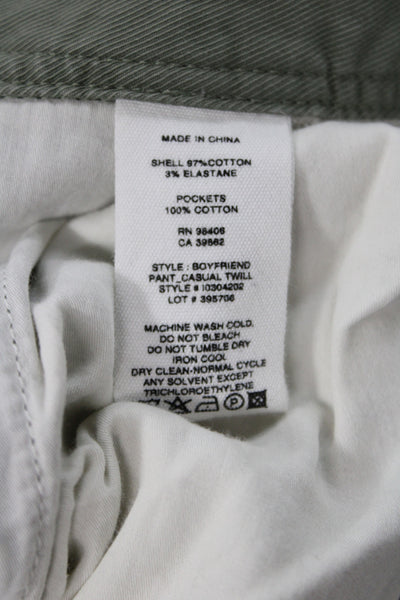 Theory Womens Chino Pants Green Button 97% Cotton Casual Size 2