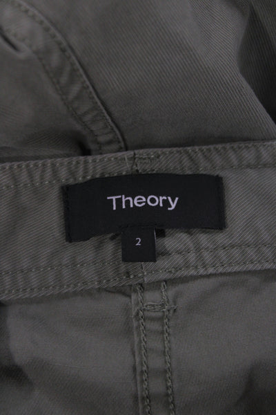 Theory Womens Chino Pants Green Button 97% Cotton Casual Size 2