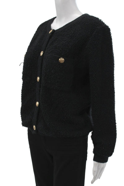 Line And Dot Womens Cardigan Black Button Long Sleeve Round Neck Size M