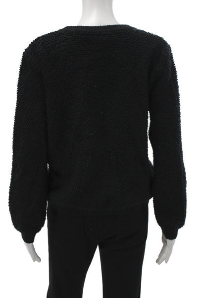 Line And Dot Womens Cardigan Black Button Long Sleeve Round Neck Size M