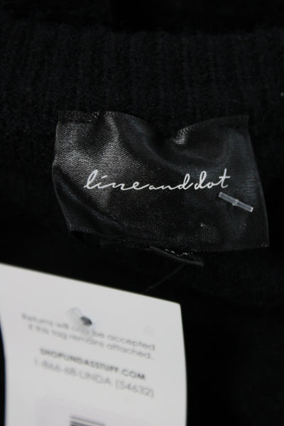 Line And Dot Womens Cardigan Black Button Long Sleeve Round Neck Size M