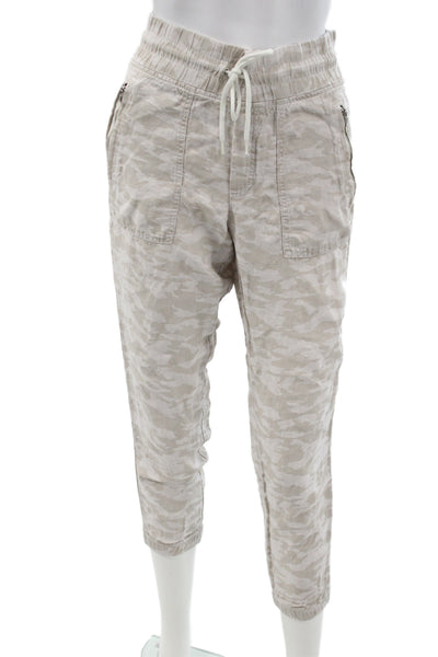 Athleta Womens Jogger Pants Camo Linen Drawstring Beige Size 4