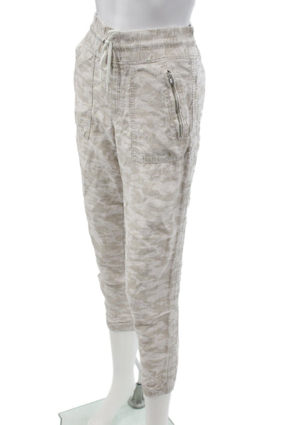 Athleta Womens Jogger Pants Camo Linen Drawstring Beige Size 4