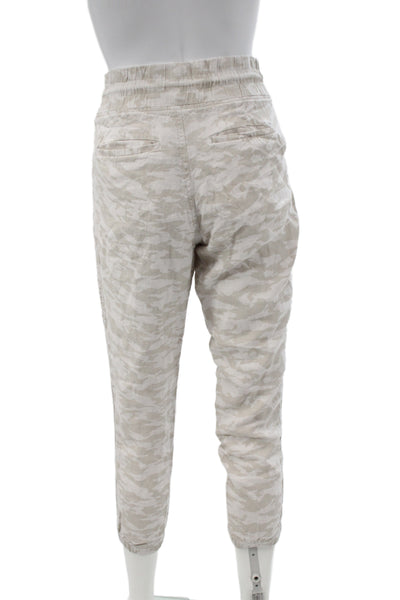 Athleta Womens Jogger Pants Camo Linen Drawstring Beige Size 4