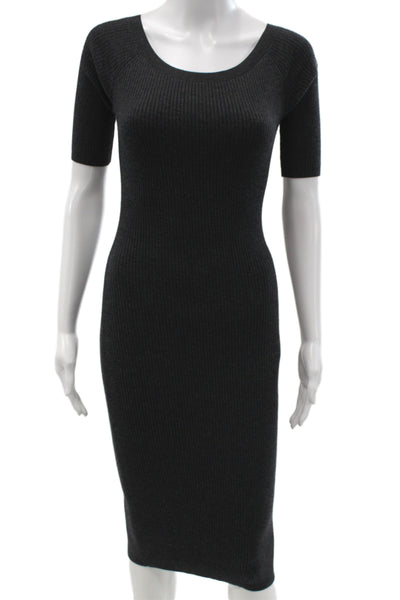 Theory Womens Sweater Dress Black Scoop Neck Short Sleeve Mid-Calf Size PP